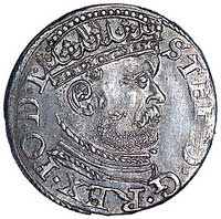 trojak 1586, Ryga, odmiana z dużą głową króla, Kurp. 457 R1, Gum. 814, ładny egzemplarz ze starą p..