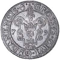 grosz 1579, Gdańsk, odmiana z kropką na końcu napisu na awersie, Kurp. 380 R1, Gum. 790