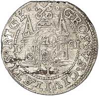 grosz 1581, Ryga, odmiana z pełną datą po bokach herbu Rygi, Kurp. 427 R1, Gum. 808, minimalna wad..