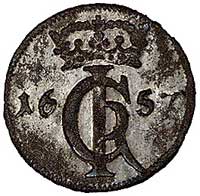 szeląg 1657, Gdańsk, Kurp. 825 R, Gum. 1900, wyjątkowo rzadko spotykane w tym typie monety ładny p..
