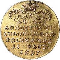 dukat koronacyjny 1697, Drezno, H-Cz. 2600 R, Fr. 2830, złoto, 3.46 g, moneta wybita z okazji koro..