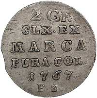 2 grosze srebrne 1767, Warszawa, odmiana- wąsko rozstawione cyfry daty, Plage 246, moneta z końców..