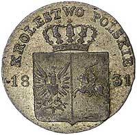 10 groszy 1831, Warszawa, odmiana łapy orła proste i brak żołędzia przy skrzyżowaniu gałązek, Plag..