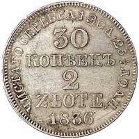 30 kopiejek = 2 złote 1836, Warszawa, odmiana z zakręconą szóstką w dacie, Plage 373