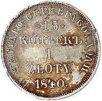 15 kopiejek = 1 złoty 1840, Petersburg, odmiana bez kreski ułamkowej, Plage 416, ładny egzemplarz ..