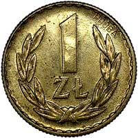 1 złoty 1957, na rewersie wypukły napis PRÓBA, Parchimowicz P-216 b, mosiądz, 6.68 g, wybito 100 s..