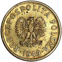 50 groszy 1949, na rewersie wypukły napis PRÓBA, Parchimowicz P-209 b, mosiądz, 4.85 g, wybito 100..