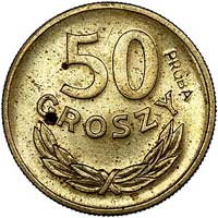 50 groszy 1949, na rewersie wypukły napis PRÓBA,
