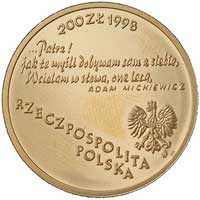 200 złotych 1998, Warszawa, 200-lecie urodzin Adama Mickiewicza, Parchimowicz 779, złoto, 15.56 g