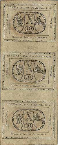 3 x 10 groszy 1794 13.08.1794, Pick A9, Miłczak A9a, Lucow 40b, R6,  trzy egzemplarze pionowo nier..