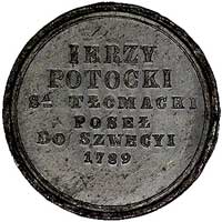 medal Jerzy Potocki- poseł do Szwecji 1789 r., Aw: Popiersie króla i napis w otoku, Rw: Napis pozi..