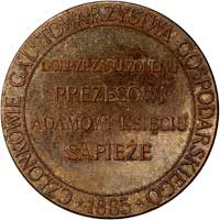 Adam Sapieha- medal wybity w Paryżu w 1885 dla uczczenia zasług księcia, Aw: Popiersie w lewo, Rw:..