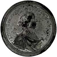 medal Piotr I- medal na zdobycie Mitawy 1705 r., Aw: Popiersie cara w prawo i napis w otoku, Rw: P..