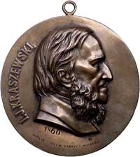 Józef Ignacy Kraszewski - medalion  produkcji firmy Mintera 1860 r., Popiersie w prawo, z lewej na..