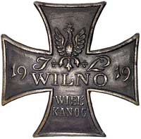 odznaka pamiątkowa Wilno 1919 Wielkanoc, wykonana w blasze mosiężnej srebrzonej, 34 x 34 mm