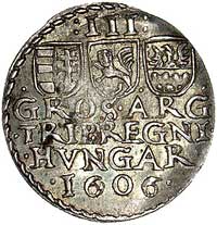 Stefan Bocskai 1604-1606, trojak 1606, Aw: Popiersie w prawo i napis w otoku, Rw: Herby Węgier, Bo..