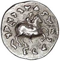 Indo-grecy- Gandihara i Taxila, Antimachos 171-160 pne, drachma, Aw: Nike krocząca w lewo i napis ..