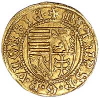 goldgulden(1458-1467), Hermannstadt, Aw: Tarcza herbowa i napis MATHIAS D G R VNGARIE, Rw: Święty ..
