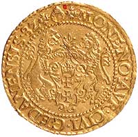 dukat 1582, Gdańsk, H-Cz. 691 R3, Fr. 3, T. 60, złoto 3.51 g, pęknięty krążek, rzadki
