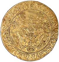 dukat 1586, Gdańsk, H-Cz. 770 R1, Fr. 3, złoto, 3.40 g, gięty, stara patyna