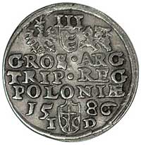 trojak 1586, Olkusz, odmiana z literami NH w ligaturze na końcu napisu, Kurp. 199 R1, Gum. 717