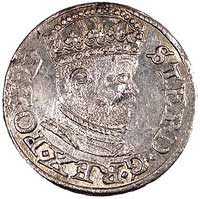trojak 1586, Ryga, odmiana z małą głową króla, Kurp. 456 R, Gum. 814, ładnie zachowany egzemplarz