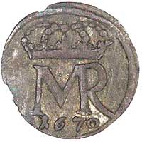 szeląg 1670, Gdańsk, Kurp. 1133 R2, Gum. 1978, moneta lekko wyszczerbiona ale z widocznymi jeszcze..