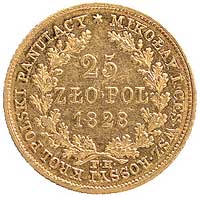 25 złotych 1828, Warszawa, Plage 19, Fr. 108, złoto, 4,86 g, bardzo rzadka i ładna moneta