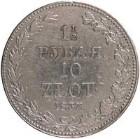1 1/2 rubla = 10 złotych 1837, Warszawa, odmiana z dużymi cyframi daty, Plage 332