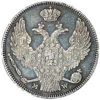 30 kopiejek = 2 złote 1837, Warszawa, odmiana- ogon orła krótki i wąski, Plage 376, rzadka i bardz..