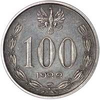 100 marek (bez nazwy) 1922, Józef Piłsudski, Parchimowicz P-166 e, wybito 50 sztuk, srebro, 8,95 g..