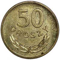 50 groszy 1957, na rewersie wklęsły napis PRÓBA, Parchimowicz P-210 b, wybito 100 sztuk, mosiądz, ..