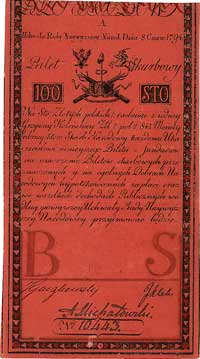 100 złotych 8.06.1794, seria A, Pick A5, Miłczak A5a, bardzo ładny egzemplarz ze znakiem wodnym wy..