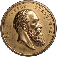 Józef Ignacy Kraszewski- medal autorstwa M. Bardulecka wybity w 1879 r., Aw: Głowa pisarza w prawo..