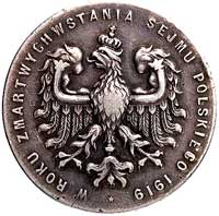 Ignacy Paderewski- medalik niesygn.1919 r., Aw: Popiersie w lewo i napis, Rw: Orzeł w koronie i na..