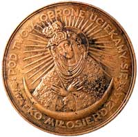 koronacja obrazu Matki Boskiej Ostrobramskiej- medal autorstwa J. Aumillera 1927 r., Aw: Popiersie..