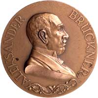 Aleksander Brückner- medal autorstwa P. Wojtowicza 1931 r., Aw: Popiersie uczonego w prawo i napis..