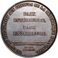przedłużenie traktatu z Amiens 1802 r.- medal autorstwa Jeuffroy, Aw: Popiersia trzech konsuli w p..