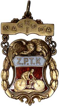 żeton złoty Związku Polskiego Towarzystw Kolarskich (Z.P.T.K.) późniejszego Polskiego Związku Towa..