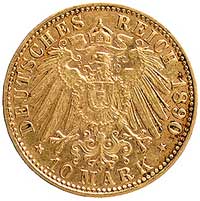Jerzy II 1866-1914, 10 marek 1890, Monachium, J. 278, Fr. 3861, złoto, 3,96 g, bardzo rzadkie