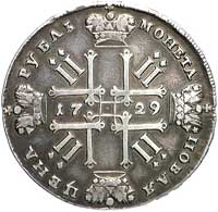 rubel 1729, Moskwa, Aw: Popiersie cara i napis wokoło, Rw: Monogram w kształcie krzyża i napis, Uz..