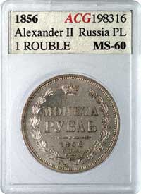 rubel 1856, Petersburg, Uzdenikow 1727, moneta z certyfikatem amerykańskim
