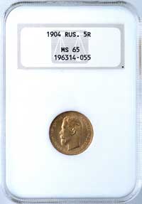 5 rubli 1904, Petersburg, Uzdenikow 348, Fr. 162, złoto, ładny egzemplarz z amerykańskim certyfika..