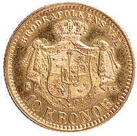 Oskar II 1872-1907, 10 koron 1883, Sztokholm, Ahlström 30 b, Fr. 94 a, złoto, 4,48 g