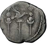 denar, Aw: Popiersie Nerona w prawo, napis w otoku, Rw: Orzeł rzymski pomiędzy dwoma sztandarami, ..