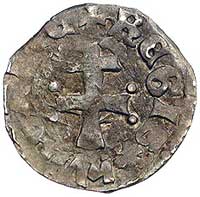 Ludwik I 1342- 1382, denar, Aw: Głowa Saracena w lewo, napis ..LODOV.., Rw: Podwójny krzyż i napis..