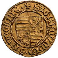 Zygmunt 1387- 1437, goldgulden, mennica Nagy-Banya, Aw: Tarcza herbowa i napis, Rw: Stojący św. Ła..