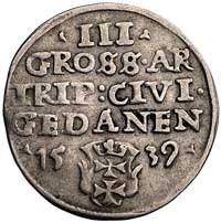 trojak 1539, Gdańsk, odmiana z napisem PRV i w koronie z krzyżykiem, Kurp. 516 R1, Gum. 572