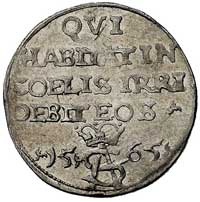 trojak 1565, Wilno, Kurp. 848 R3, Gum. 623, T. 15, rzadka moneta z cytatem z psalmu zwana trojakie..
