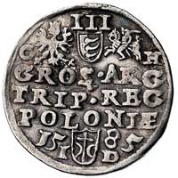 trojak 1585, Olkusz, odmiana z literami G-H po bokach Orła i Pogoni, Kurp. 184 R1, Gum. 713